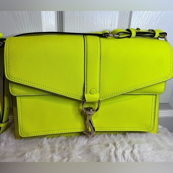REBECCA MINKOFF HUDSON MOTO LEATHER NEON MARIGOLD BAG - Picture 3 of 16